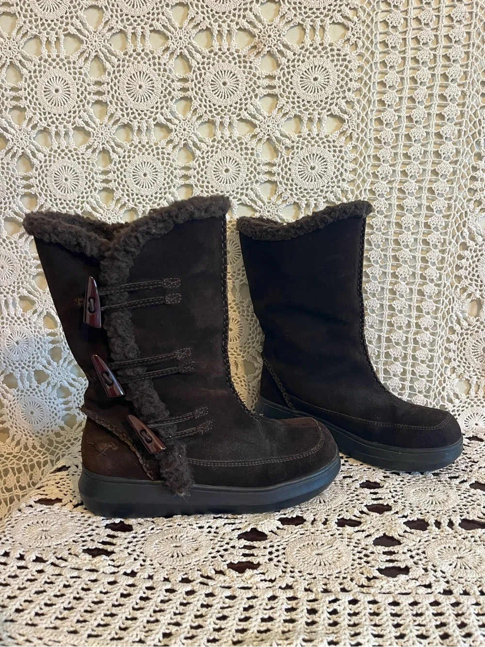 Rocket dog wmns 6.5 suede Y2K brown shearling button winter boots midcalf